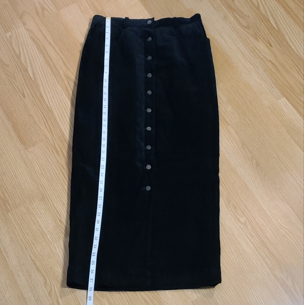 Leather Suede black skirt button front